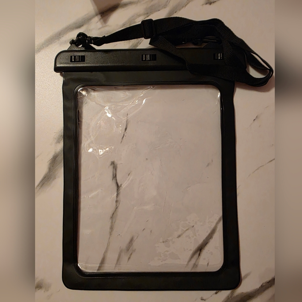 Universal Black Waterproof Tablet Pouch with Shoulder Strap